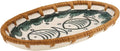 Rattan Ceramic Tray, Oval Fruit/Bread/Cookie/Jewelry Small Storage Porcelain Serving Plate, Vintage Decorative Display Plate for Coffee Table Home Decor Wedding Party Gift (Green Fish)
