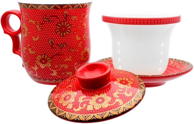 Porcelain Tea Cup with Infuser Lid and Saucer Sets - Chinese Jingdezhen Ceramics Coffee Mug Teacup Loose Leaf Tea Brewing System for Home Office