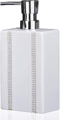18 OZ Hand Liquid&Lotion Soap Dispenser Ceramic White Lotion Pump Bottle for Kitchen Bathroom Countertop Laundry Room Holds Dish Soap Shampoo Laundry Liquid Shower Gel(Inlaid Rhinestone)