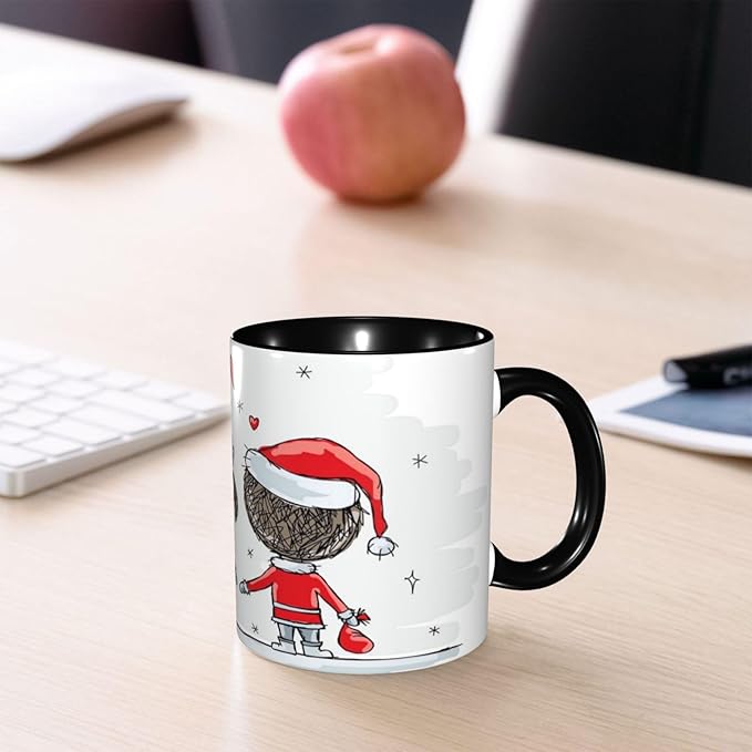 Autumn,Funny Novelty Ceramic Coffee Cups With Handle,Tropical Fall with Colorful Flowers Asian Tea Cup for Office and Home, 11 Oz,Dishwasher Microwave Safe (Black)