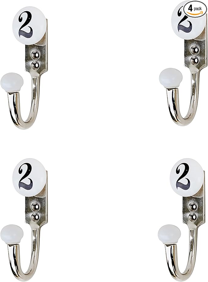 Indian Shelf 4 Set Ceramic, Zinc Decorative Cute Hooks for Hanging Coats, Jackets, Leash, Hat, Towel, Backpack, Purse, Handbag (White)