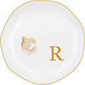 Ceramic Jewelry Tray, Personalized Initial Ring Dish, Elegant Trinket Tray for Rings Earrings Bracelet Necklaces, White Decorative Jewelry Holder for Women Vanity, 4.5 Inch, Letter R