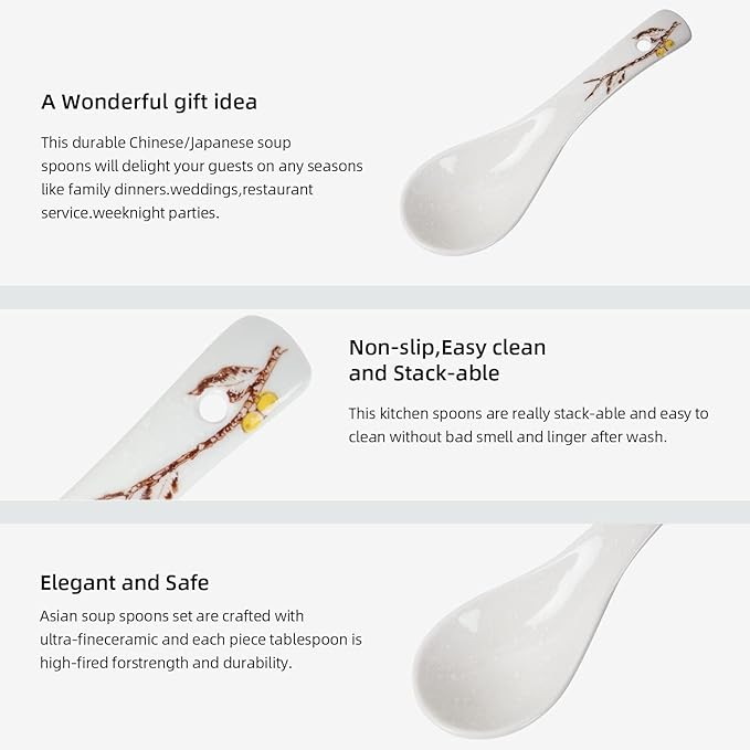 6 Pieces Japanese Retro Ceramics Soup Spoons Asian Soup Spoons Japanese Style Rice Spoon Flatware Chinese Serving Spoons Appetizers Tableware Meal Partner for Salad Ramen Noodles Wonton