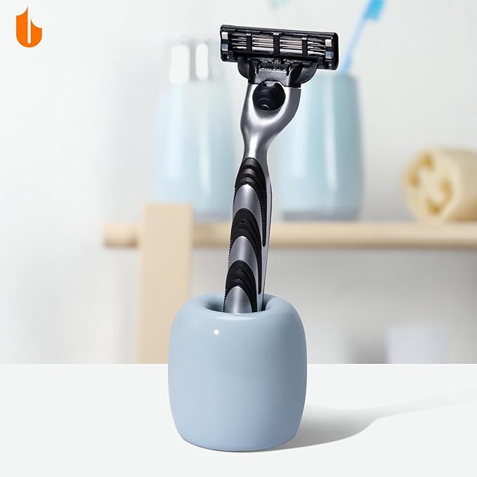 Urbanstrive Ceramic Toothbrush Holders for Bathrooms, Sleek Tooth Brush Holder Toothbrush Stand Tooth Brushing Holder, Portable Bathroom Accessories Organizer, Light Blue, 2 Pack