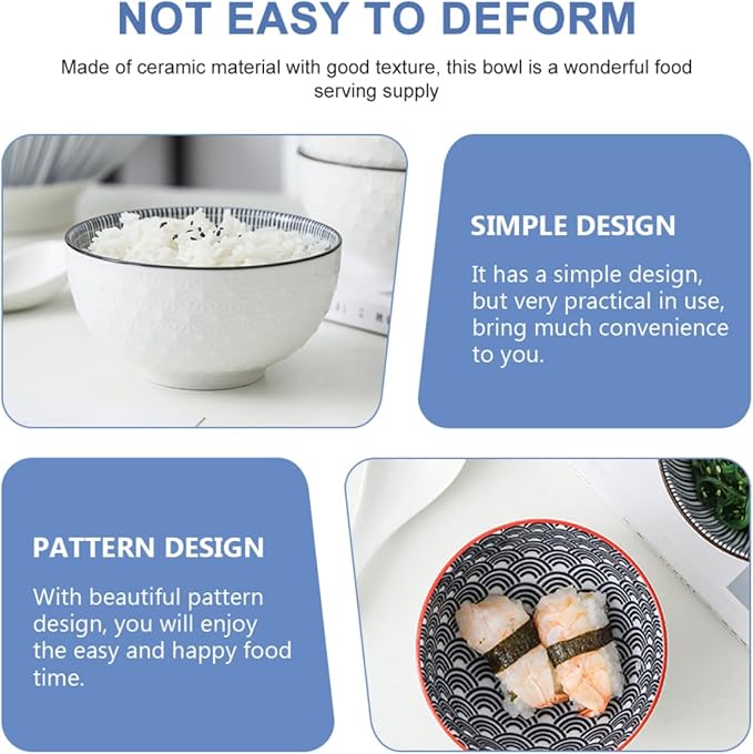 2pcs Ceramic Fruit Salad Bowls Kitchen Tableware for Rice and Salad Lightweight and Portable Beautifully Designed Delicate Patterns