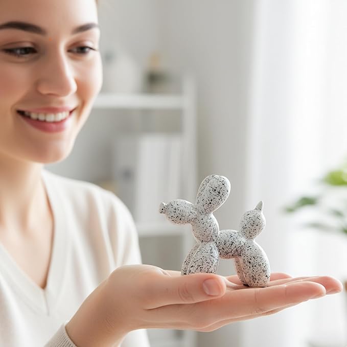 Creative Balloon Dog Statues Small Ceramic Animal Sculpture Modern Home Decor Living Room Desktop Decorations Bedroom Office Cabinet Ornament (White-A)