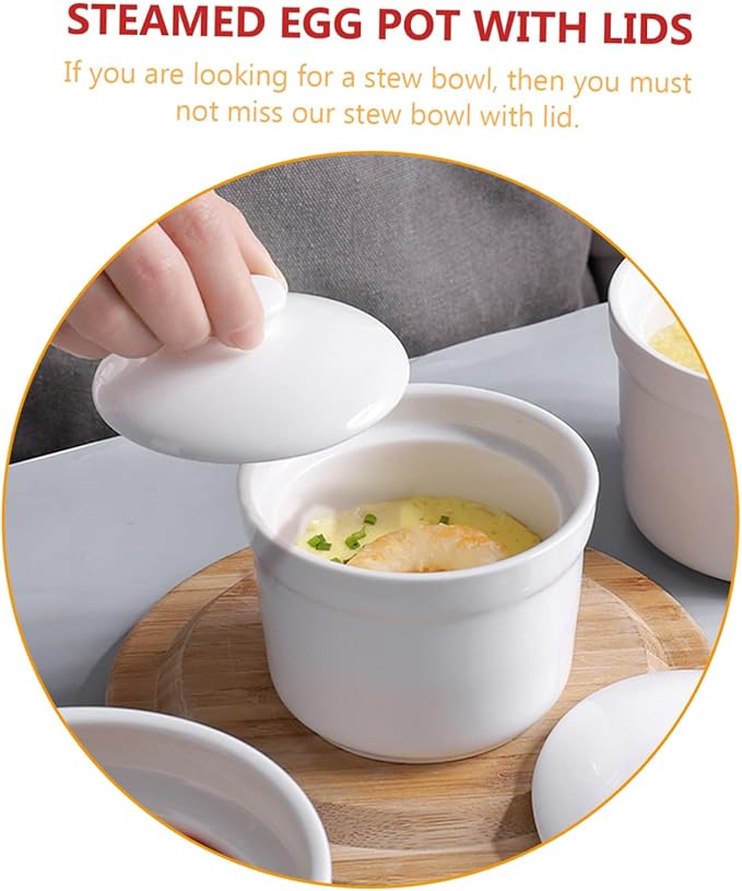 2pcs Ceramic Stew Bowl with Lid Steamed Egg Pot for Soups Food Container Dishwasher Safe for Family Meals and Cooking
