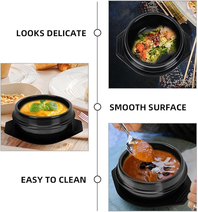 Cabilock Korean Stone Pot Casserole Cookware Stewing Pot Bibimbap Ceramic Soup Lid Korean Hot Kitchen Cooking