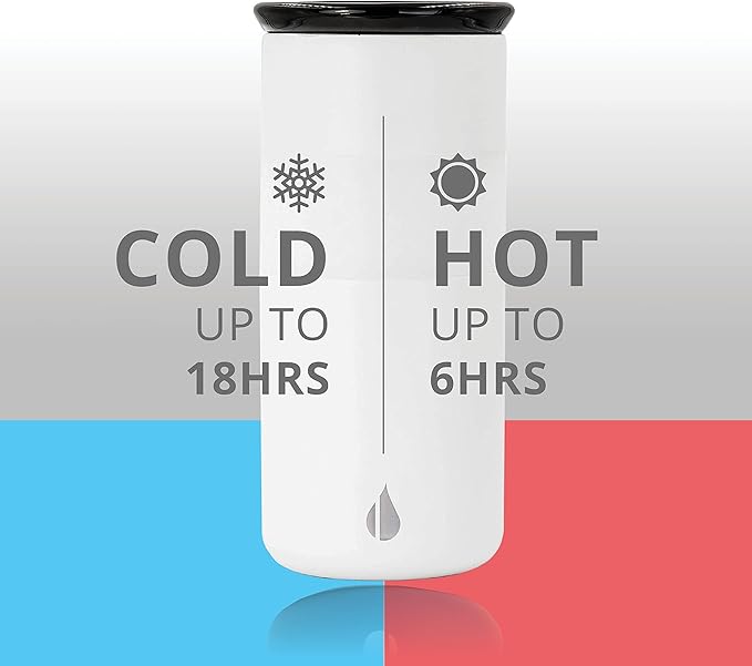 Elemental Artisan Insulated Tumbler, Triple Wall Coffee Travel Tumbler, Reusable Stainless Steel with Ceramic Lid, Thermal Coffee Cups for Hot (6 Hrs) & Cold (18 Hrs) 16oz - Matte White