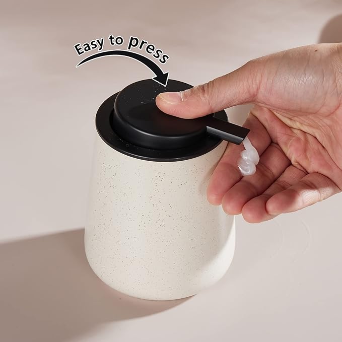 12Oz Ceramic Liquid Soap Dispenser - Modern Lotion Hand Soap Dispenser with Easy-to-Press Black Pump, Reusable and Refillable Dish Soap Dispensers for Bathroom & Kitchen, Speckled Matte Beige