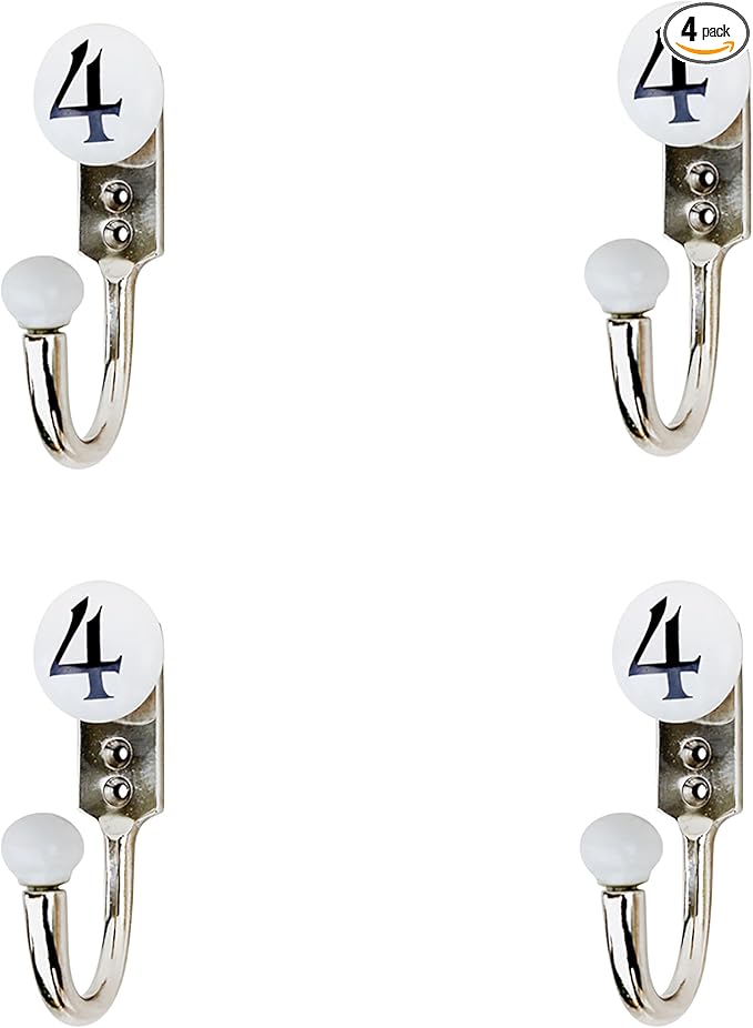 Indian Shelf 4-Pieces Ceramic, Zinc Decorative Cute Hooks for Hanging Coats, Jackets, Leash, Hat, Towel, Backpack, Purse, Handbag for Hallway Décors:White