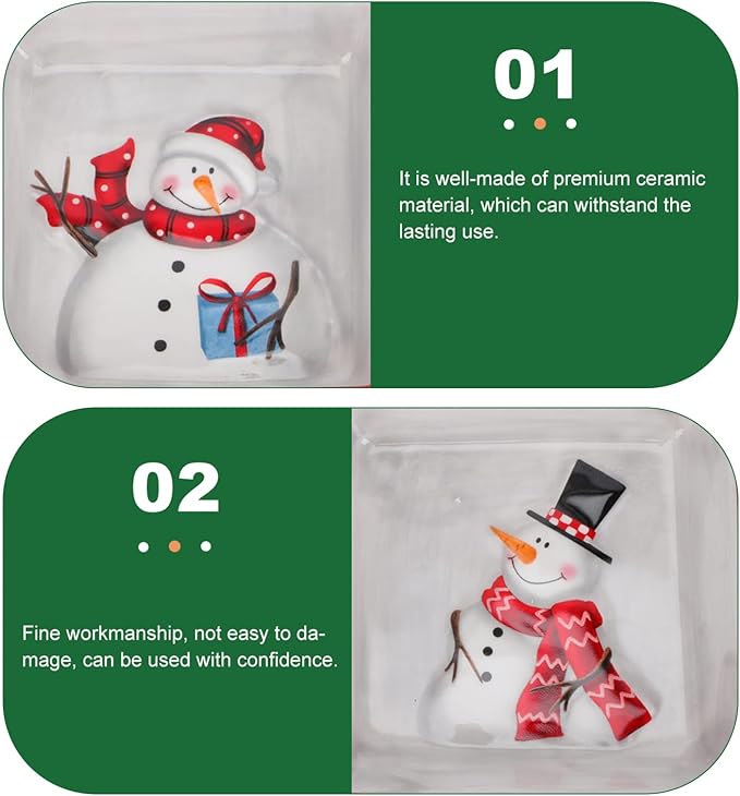 DOITOOL Christmas Ceramic Serving Dish Snowman Snack Appetizer Tray Dessert Platter Square Divided Serving Platter for Xmas Holiday Dining Table Decoration - 7.66 x 7.66 x 1.18inch