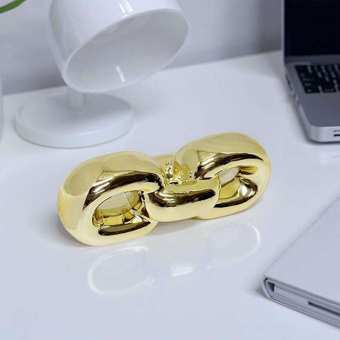 Zerzsy Set of 2 Ceramics Modern Abstract Figurines Sculpture Decoration, Gold & Silver Chained Statues for Home Living Room Bedroom Bookshelf Shelves Wedding Office Desk Table