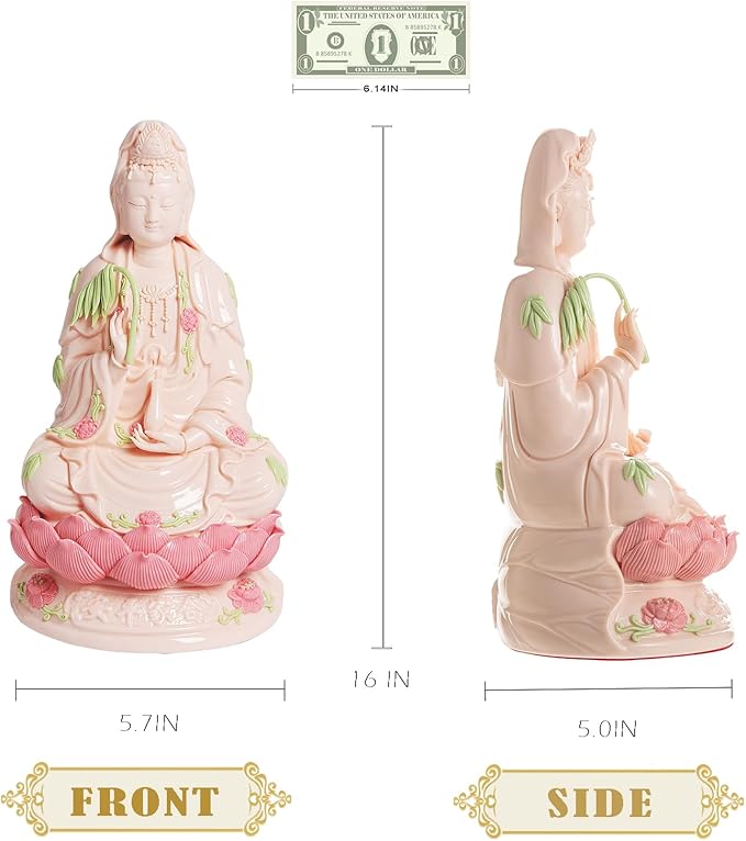 Top Ceramic Guan Yin Statue - Handmade Quan Yin, Kwan Yin, Quan Am, Kuan Yin for Meditation Altar, Female Buddha Statue - Goddess of Mercy and Compassion, Chinese Decor, Chinese Gifts