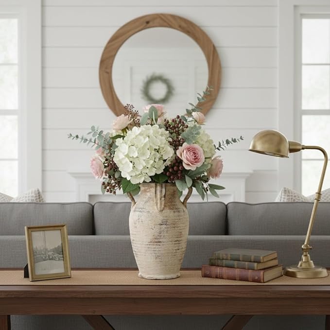 Emotionally Grounded Vase, Vaseking Large Ceramic Rustic Vase with 4 Handles, 10.83 inch Minimalist Decorative Farmhouse Tall Vases for Home Decor, Living Room, Enterway, Table Decoration, Neutral