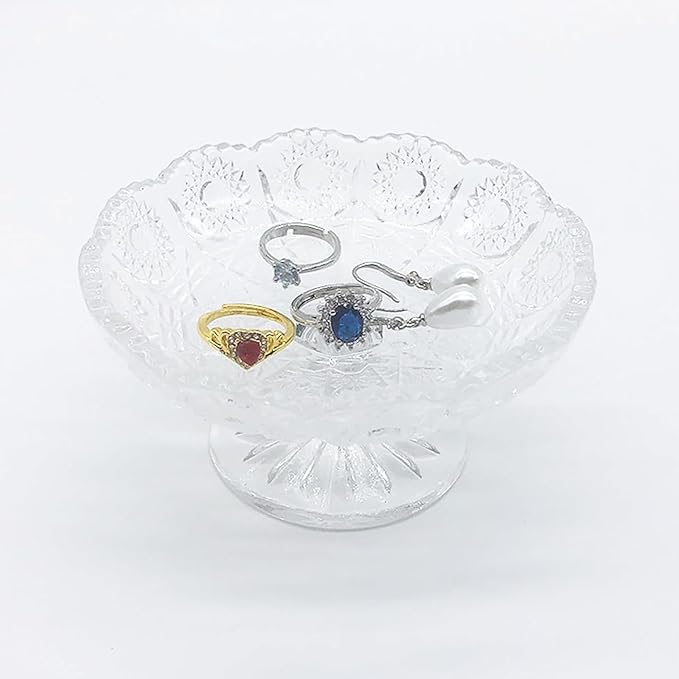 Small Flower Ring Dish Jewelry Tray, Glass Jewelry Dish, Crystal Ring Holder Jewelry Plate Dish, Nightstand Decor Clear Jewelry Bowl Dish for Earrings,Vanity Decorative Tray Trinket Dish Gift