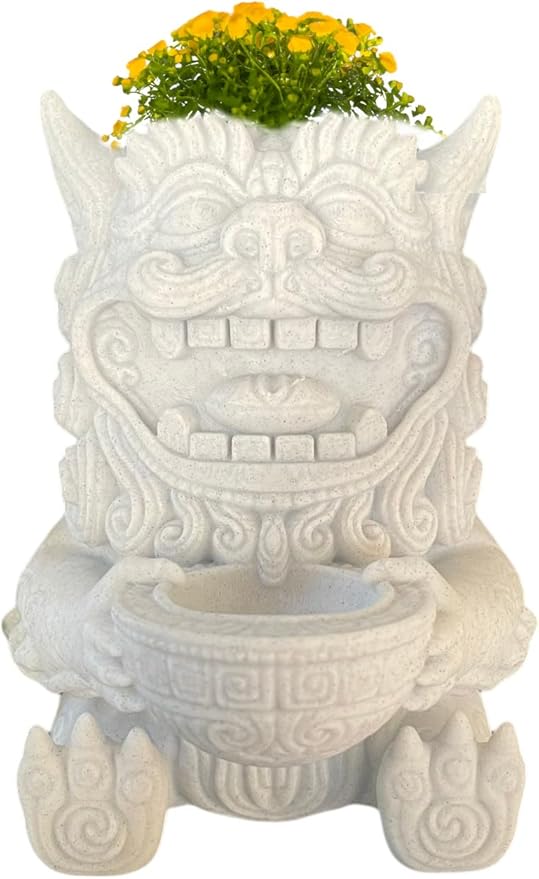 Wall Planter – Chinese Foo Lion Guardian Flower Pot, Hanging Dragon Dog Planter for Indoor & Outdoor Garden Decor, Unique Wall Art for Plants & Succulents (White Marble Stone, Larger 8" Height)
