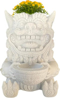 Wall Planter – Chinese Foo Lion Guardian Flower Pot, Hanging Dragon Dog Planter for Indoor & Outdoor Garden Decor, Unique Wall Art for Plants & Succulents (White Marble Stone, Larger 8" Height)