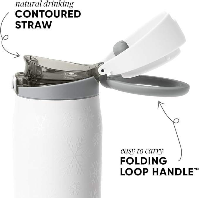 Simple Modern Mesa Loop | Christmas Water Bottle with Straw | 24oz Cup Holder Friendly Insulated Stainless Steel Bottles for Travel, School | Holiday Gifts for Women Men Her Him | Frosty Snowflakes