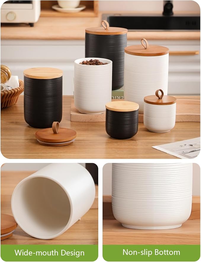 Ceramic Canister Set with Airtight Seal Lid, Kitchen Canisters for Countertop, White Canisters Sets for Flour, Coffee, Bean, Sugar, Tea, Spices and More, Home Decor (Set of 3)