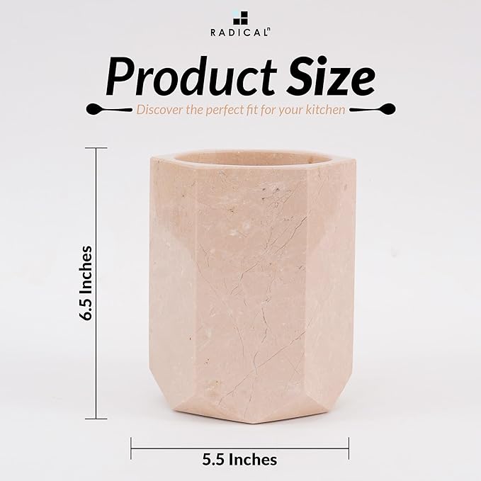 Radicaln Marble Utensil Holder 6.5" Inches Verona Handmade Spoon Holder for Kitchen Counter, Ideal Kitchen Utensils Set Organizer For Farmhouse Kitchens Decor, Cooking Utensil & Spatula Set