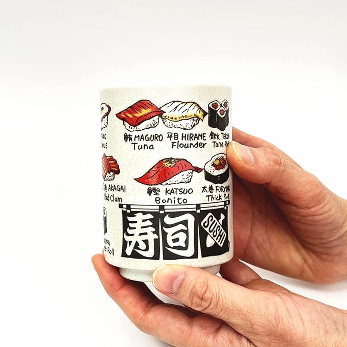 Japanese Tea Cup - Pottery 9 fl oz, Yunomi Mug, Sushi Made in Japan (C3-6 Sushineta)