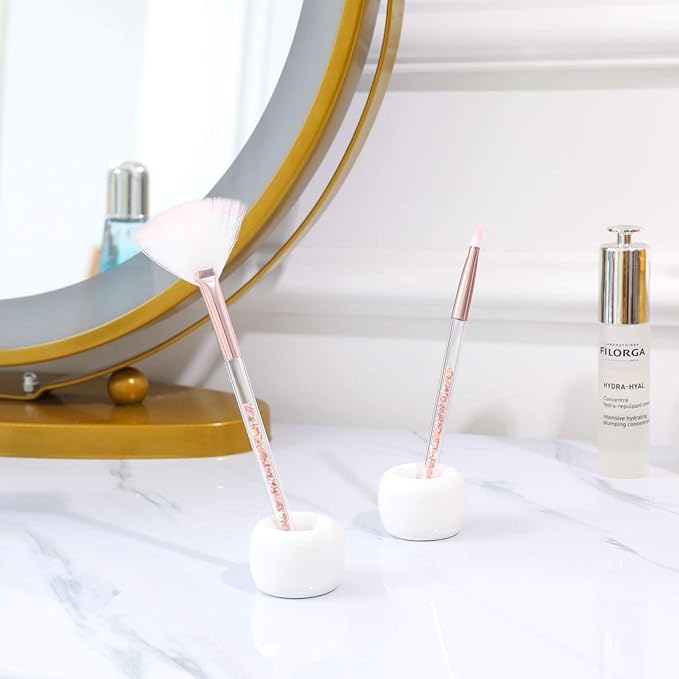Mini Ceramics Toothbrush Holder Stand for Bathroom Vanity Countertop, Handmade Couple Toothbrush Head Holder, Shaver Holder and Office Pen Holder, 2-Piece Set White