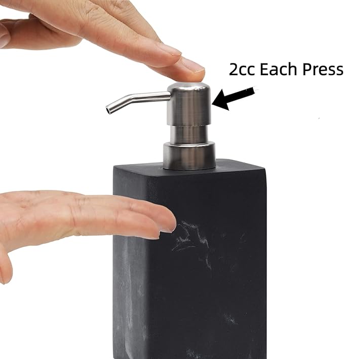 2pcs Hand Soap and Lotion Dispenser Sets for Bathroom Countertop,Black Marble Texture Resin Stone Liqiud Dish Soap Dispenser for Kitchen Sink,Refillable-15 Oz/445ml