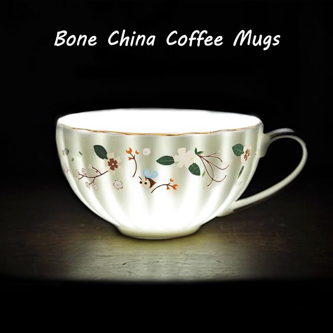 BigNoseDeer Gifts for Women Porcelain Tea cups and Saucers,Art Latte Cup, Cappuccino Cup,Cute Ceramic Coffee Mug Christmas Gifts(7oz)