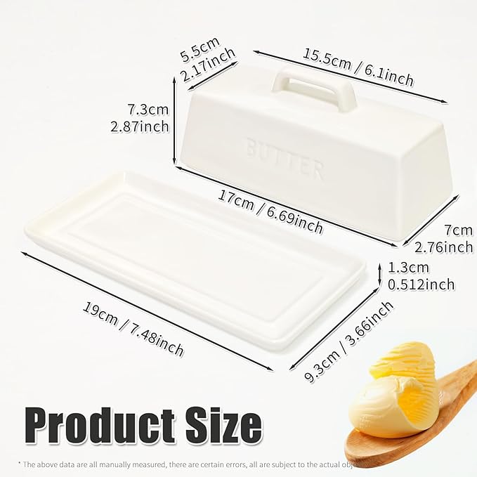 Gute Butter Dish with Lid for Countertop, Covered Ceramic Butter Dish, Butter Tray Storage for 1 Stick of Butter, Butter Keeper Container with Handle for Kitchen, White