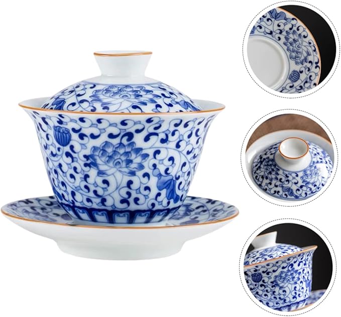 Traditional Kongfu Tea Cup1 Set Blue and White Porcelain Covered Bowl Tea Cup Porcelain Tea Bowl Chinese Bowl Asian Ceramic Cups Vintage Tureen Teaware Ceramic Tea Mug Ce
