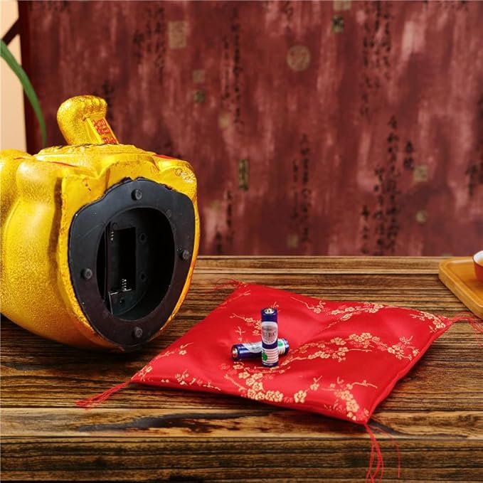 Lucky Cat,Beckoning Ceramic Maneki Neko Lucky Fengshui Cat,Japanese Lucky Cat with Waving Arm Gold Battery Operated(7 inches)