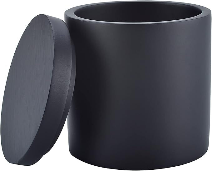 Cotton Swab Holder with Lid, Round Qtip Holder Bathroom Black, Resin Cotton Ball Canister Jar Cosmetics Makeup Countertop Organizer Containers Canister Apothecary Jar, Matte Black