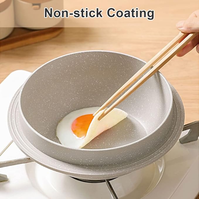 Cast Aluminum Pot with Lid, 7 in Non-Stick Casserole Dish Korean Stone Bowl Induction Compatible, White
