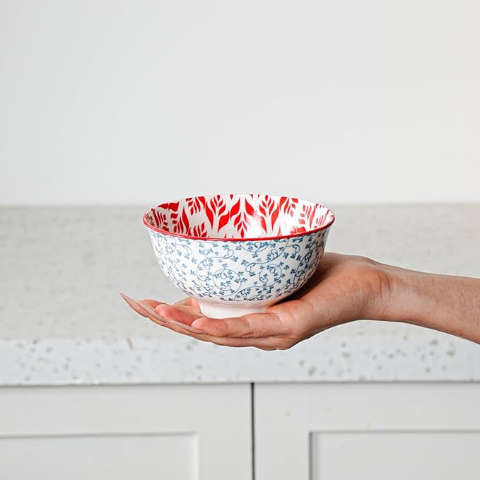 Ceramic Dessert Bowls Set - Small 12 Oz Ice Cream Bowls, 4.75 Inch Cereal Bowls for Snack, Fruit, Dipping Sauce, Side Dishes - Microwave Dishwasher Safe - Set of 6 - Assorted Colors