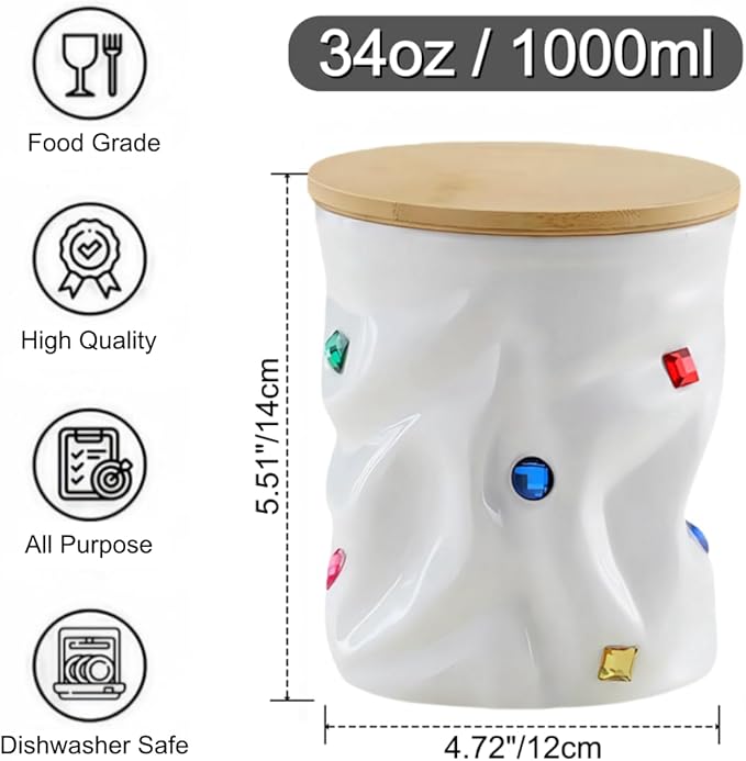 Ceramic Jar with Lid, 34oz Food Storage Jar with Airtight Seal Ceramic Lid for Sugar Tea Spice, Coffee Canister Sugar Container (White)