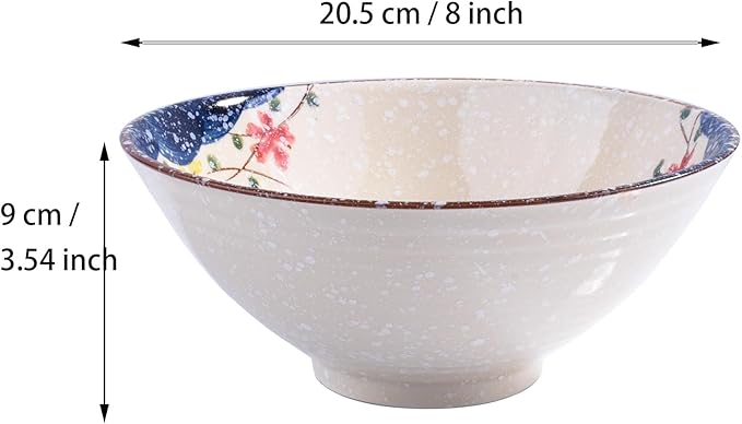 Set of 2 Japanese-Style Ceramic Noodle Bowls – 8.2 Inch Asian-Inspired Soup Ramen Pho Bowls, Microwave & Dishwasher Safe, Handcrafted Floral Design, Premium Dining Essentials for Home & Gifts