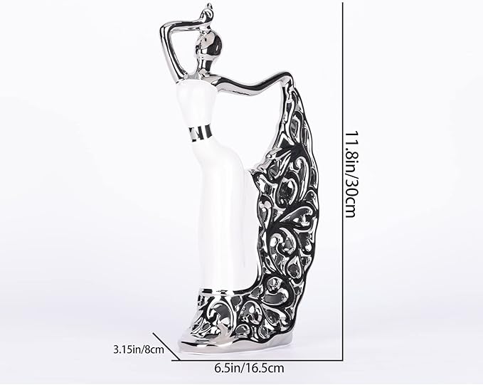 DOVDOV Abstract Ceramic Peacock Dancer Statue, Female Ballerina Decoration, Gold and Silver Home Decor Trinkets for Dance Studio Living Room TV Cabinet Console Dresser Entryway Countertop Decoration