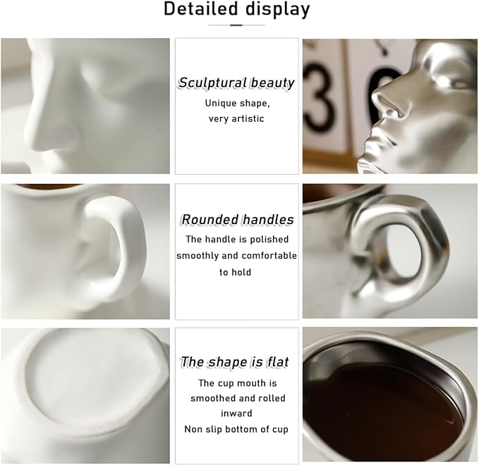 Abstract art teacup kissing lover stereo face sculpture coffee cup, 260ml ceramic coffee cup saucer(8.8oz)