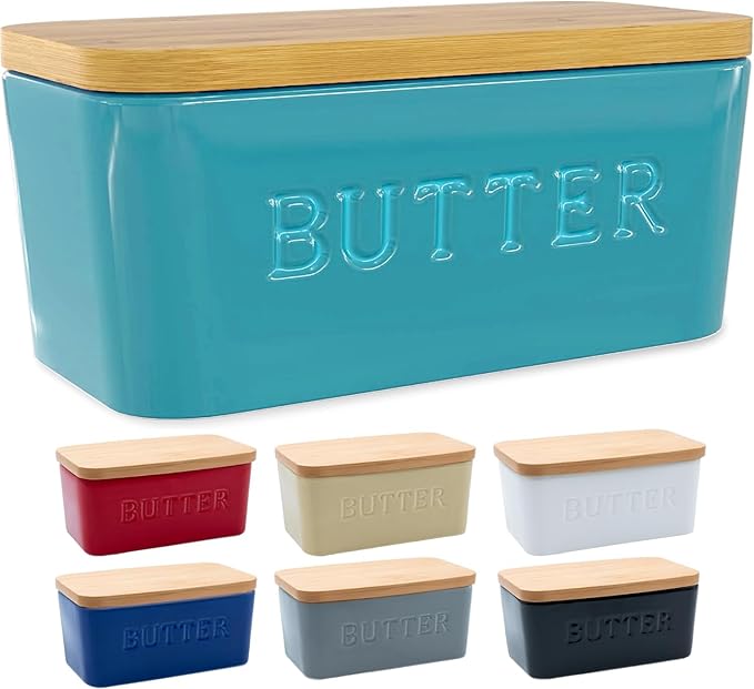 PriorityChef Extra Large Butter Dish with Lid for Countertop, Ceramic Butter Container With Airtight Cover, Butter Keeper for Counter or Fridge, Butter Holder Storage, Turquoise