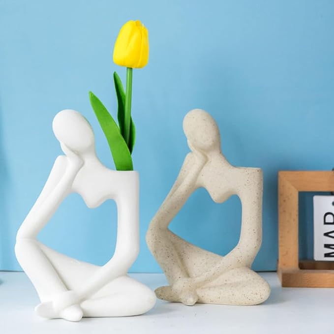 White Thinker Ceramic Flower Vase for Home Decor Modern Cute Boho Vases for Table Room Decor Unique Aesthetic Vase Ceramic Decorative Vases for Centerpieces Birthday Gifts for Women Men