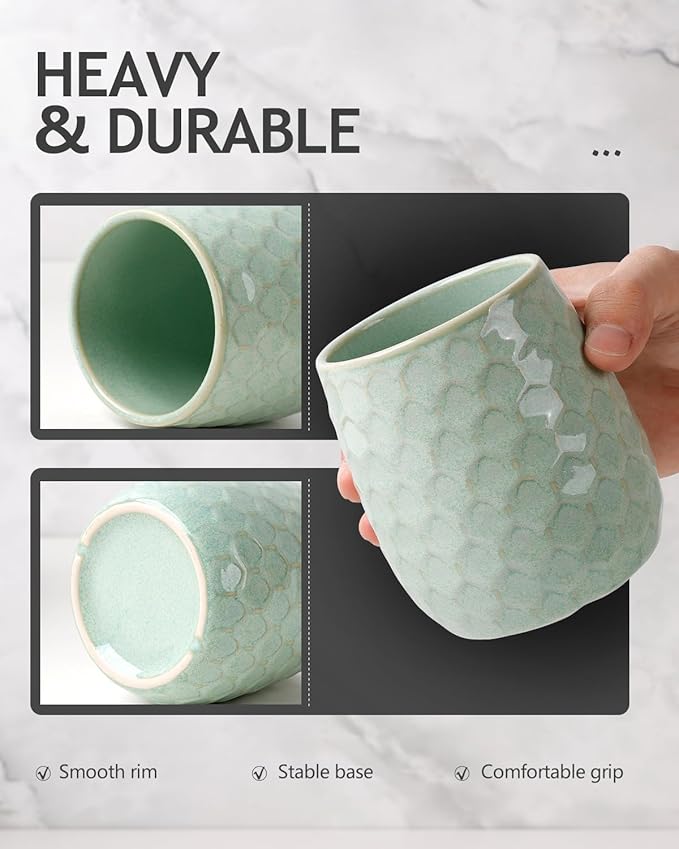 Toothbrush Holder, Tooth Brush Holder for Bathroom - Ceramic Toothbrush Cup Toothbrush Holders Countertop, Green Makeup Brush Holder Pen Holder, 3.62" x 3.62" x 3.93", ANTIS'S HOME