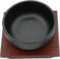 VILLCASE Cast Iron Bibimbap Bowl 15cm Korean Stone Pot with Wooden Base Reusable Food Bowl for Daily Use and Restaurant Serving