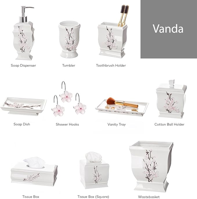 Creative Scents Vanda White Soap Dispenser Bathroom Countertop Hand Lotion Pump - Lotion Dispenser for Liquid Soap with Durable Pump, Modern Cherry Blossom Style