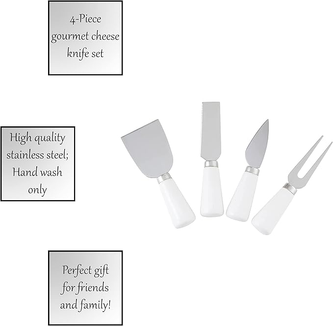 Santa Barbara Design Studio Gift Set Kitchen Essentials Face to Face Designs Black and White Cardboard Book Gift Box, 4-Pieces, Say Cheese Ceramic Cheese Knives