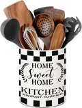 Checkered Kitchen Decor, 6.5inch Ceramic Utensil Holder with Checkered Design, Rustic-Style Indoor Kitchen Utensil Storage Rack, Ideal for Spoon Storage and Cooking Tools, Gift for Kitchen Organizers