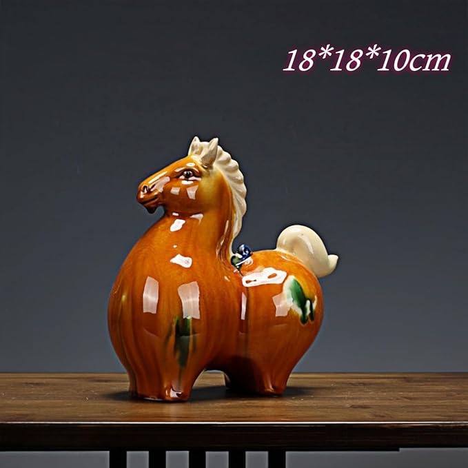 Chinese Style Sculpture Ceramic Couple Abstract Cute Pony Sculpture Home Decor Crafts Ornaments Orange Yellow Bow
