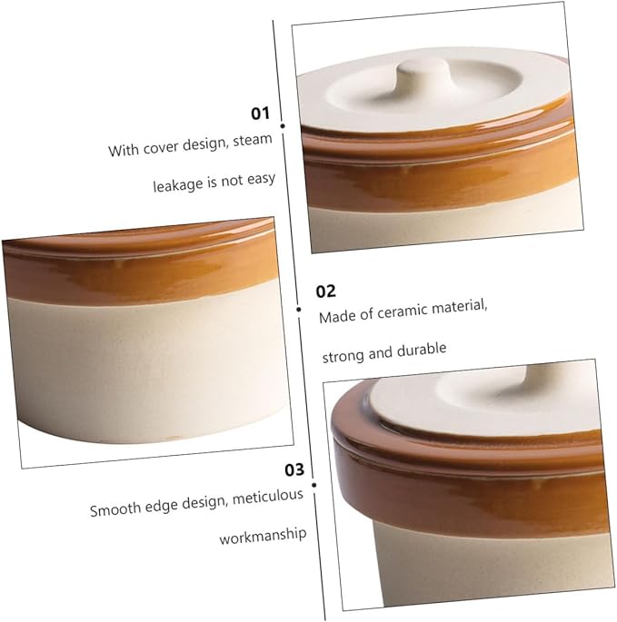 OUNONA 2pcs Ceramic Steaming Bowl with Lid Practical Kitchen Supply for Soup Rice Yogurt Desserts Lightweight Smooth Surface Easy to Clean Home Tableware