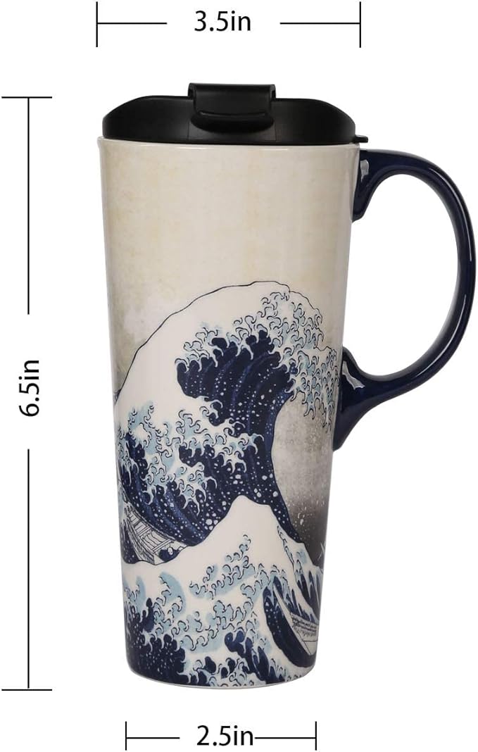 Topadorn 17 Oz Ceramic Coffee Travel Mug with Spill Proof Lid & Handle, Microwave Dishwasher Safe Coffee Cup, Tea Cup with Gift Box for Men and Women