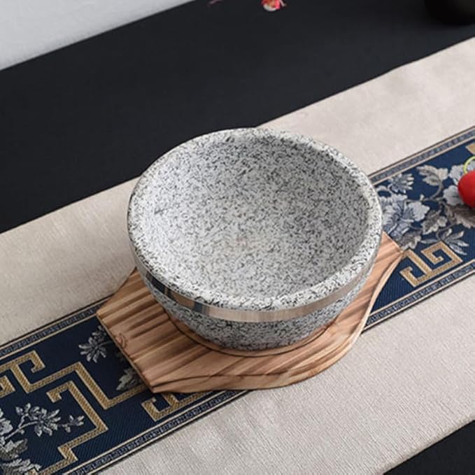 DOITOOL Dolsot Stone Bowl Tray Wooden Korean Bibimbap Earthenware Stone Bowl Holder Saucer Heat Insulation Cushion for Hot Pot Bibimbap Food